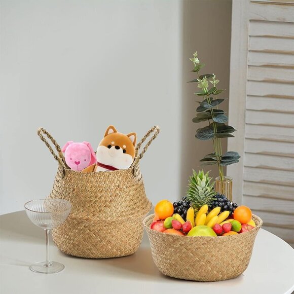 🍉2/40🍉New BOHO Small Woven Seagrass Basket Handmade Natural Wicker Basket - Picture 4 of 16